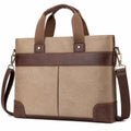 Canvas Umhängetasche Business Laptoptasche Braun/Khaki 38x10x30cm