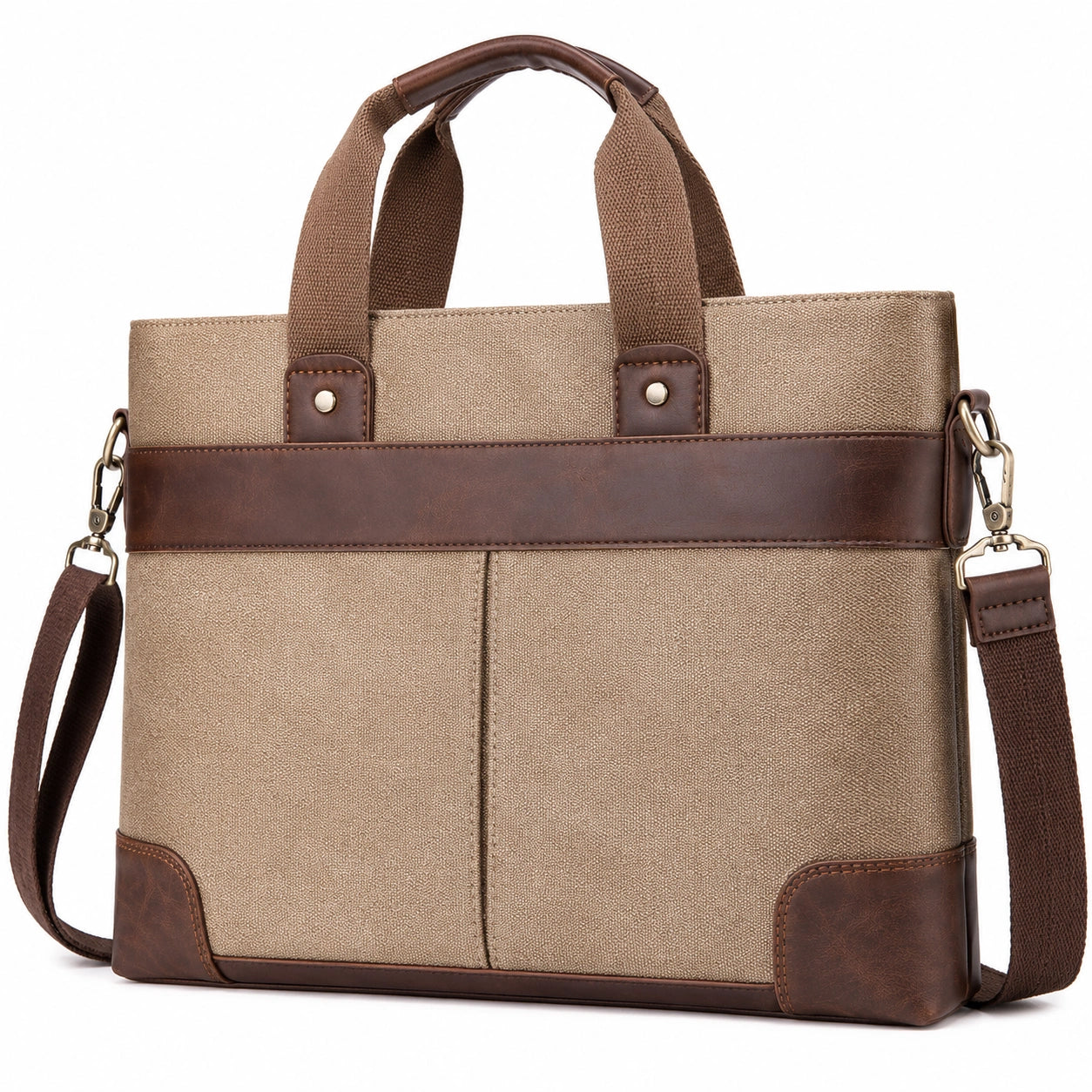 Canvas Umhängetasche Business Laptoptasche Braun/Khaki 38x10x30cm
