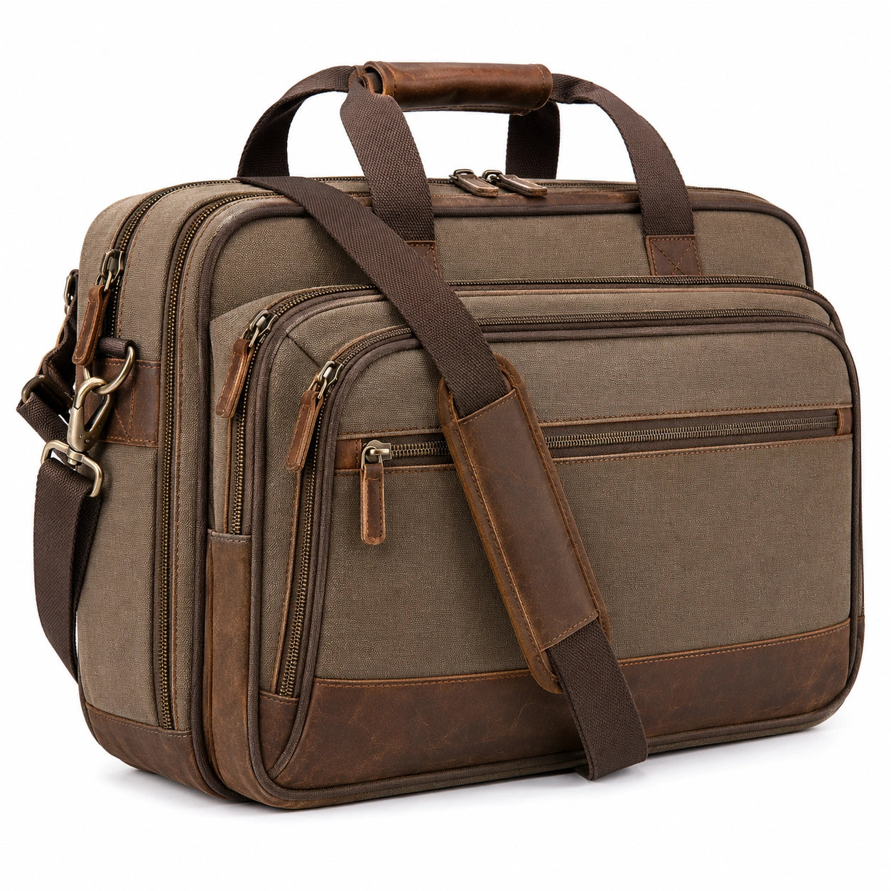 Braune Herren Laptoptasche Canvas mit Lederakzenten