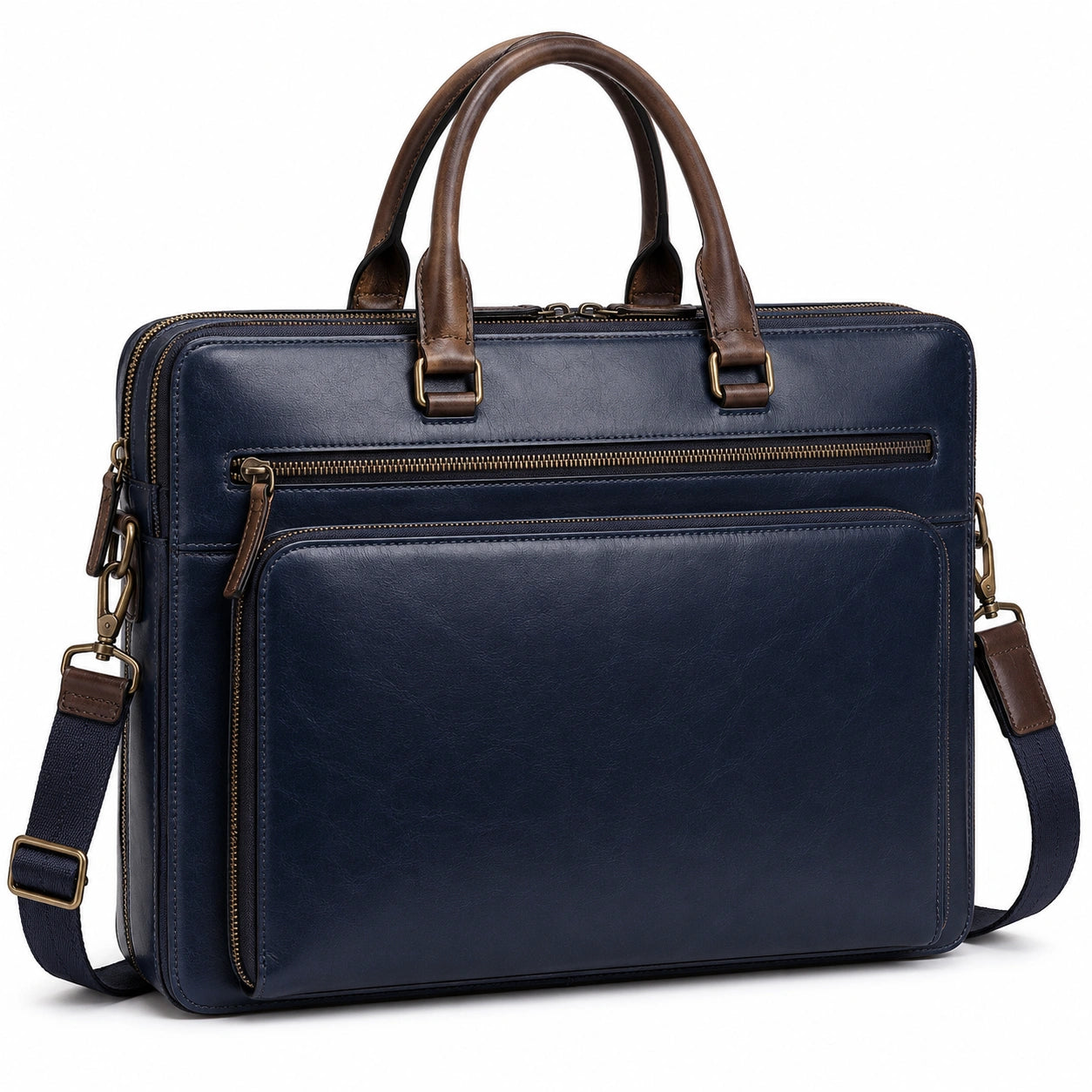 Elegante Laptoptasche Aktentasche Blau/Braun mit Schulterriemen