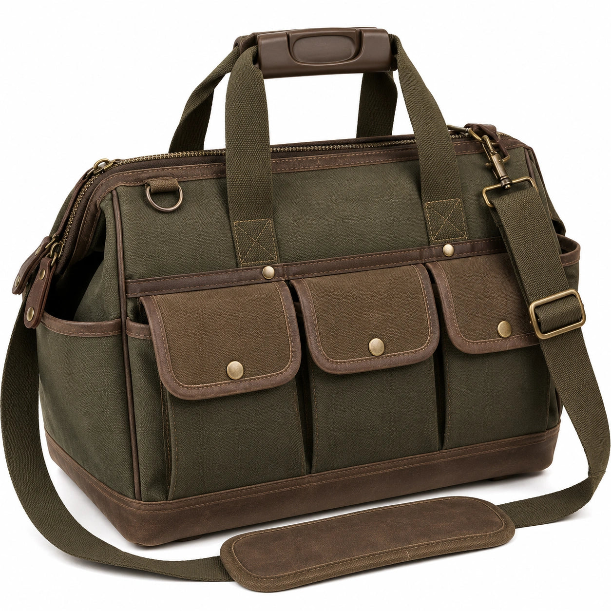 Grüne/Braune Canvas Werkzeugtasche mit Schulterriemen