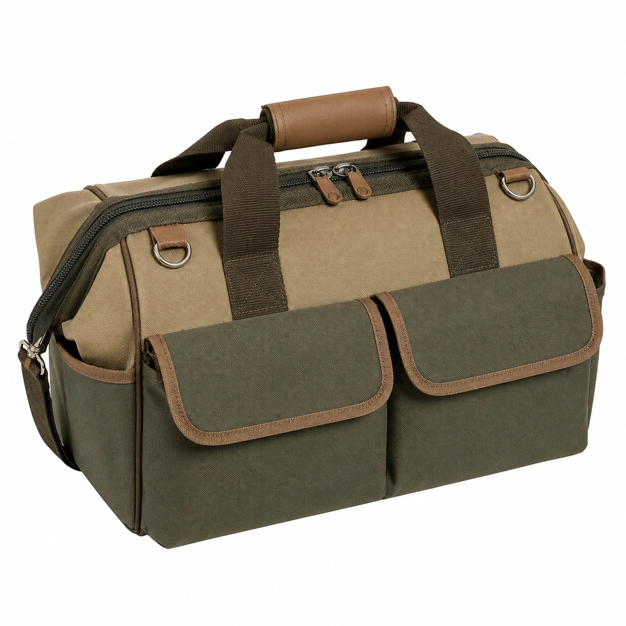 Robuste Canvas Werkzeugtasche mit Außentaschen Khaki/Grün