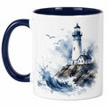 Keramiktasse mit Leuchtturm-Design Blau und Weiß
