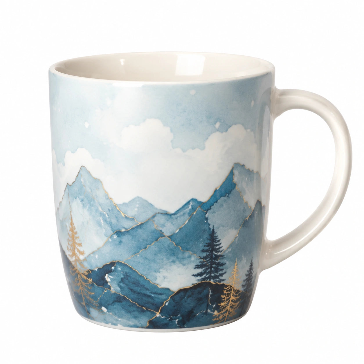 Keramikbecher mit Berglandschaftsmotiv 350ml Blau