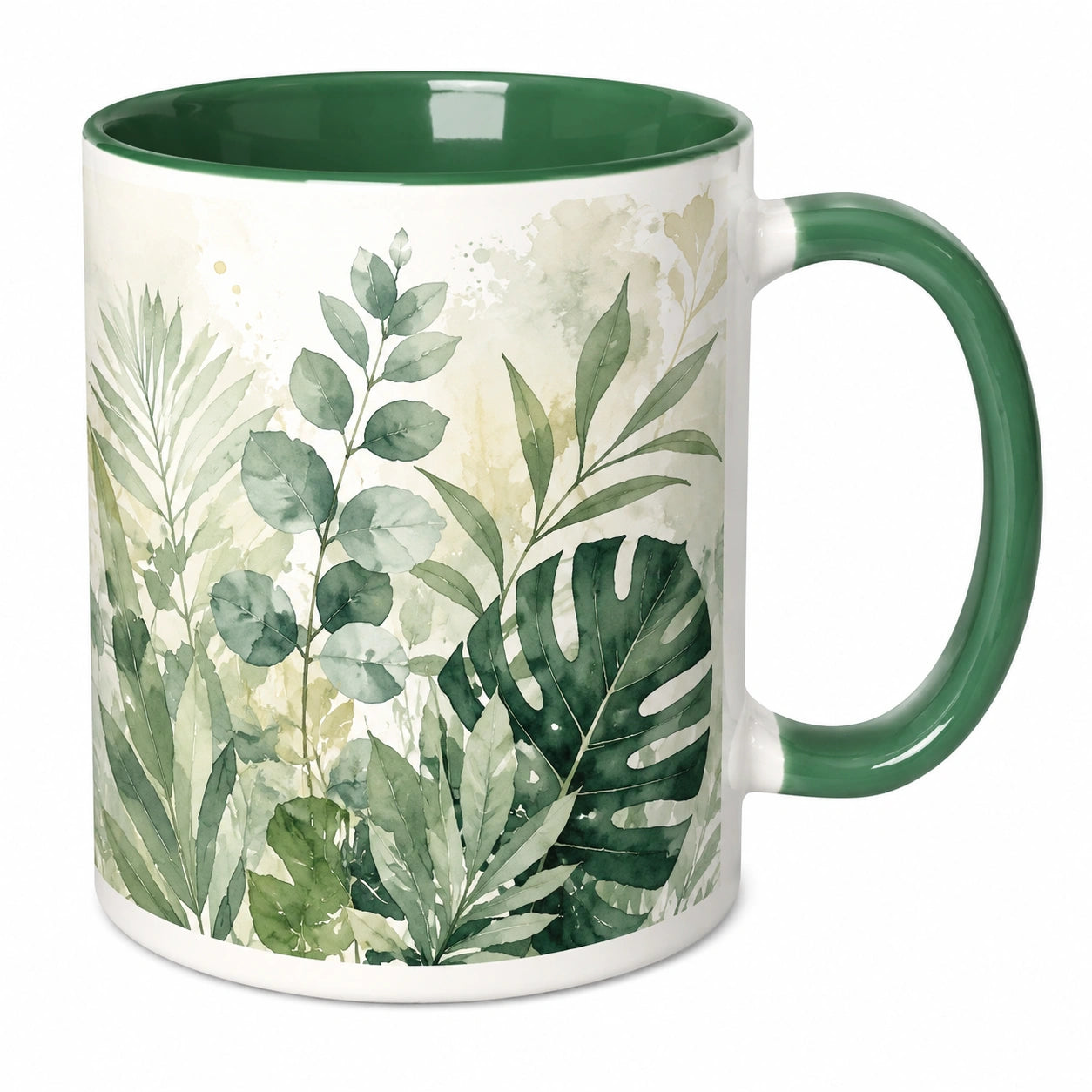 Keramiktasse mit botanischem Design, 350ml, Grün
