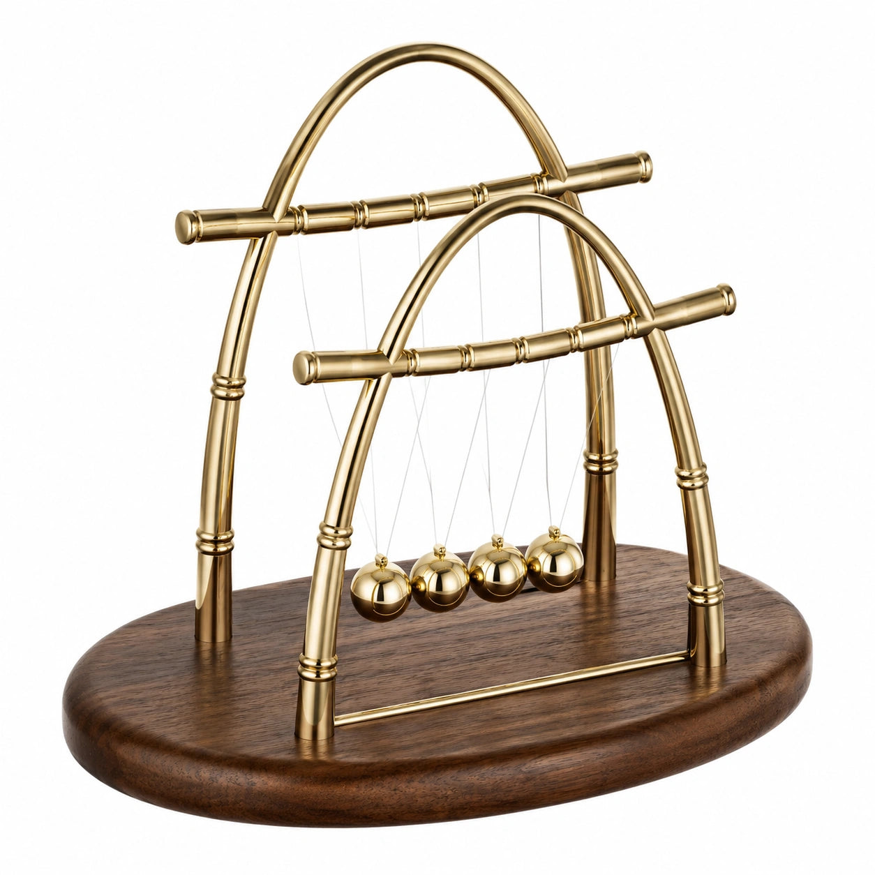 Goldenes Newtons Pendel mit Holzsockel
