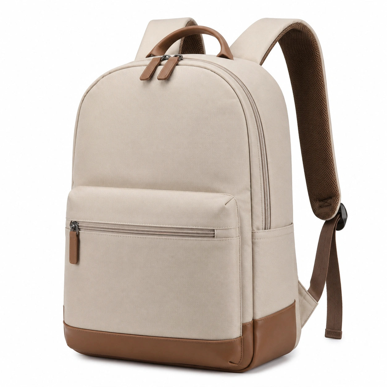 Beiger Rucksack mit Lederakzenten, Unisex, 20L