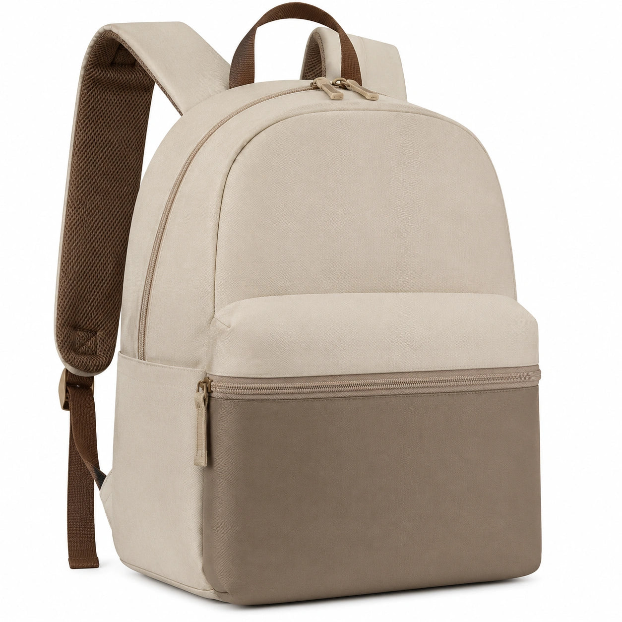Minimalistischer Rucksack Beige/Braun mit praktischen Fächern