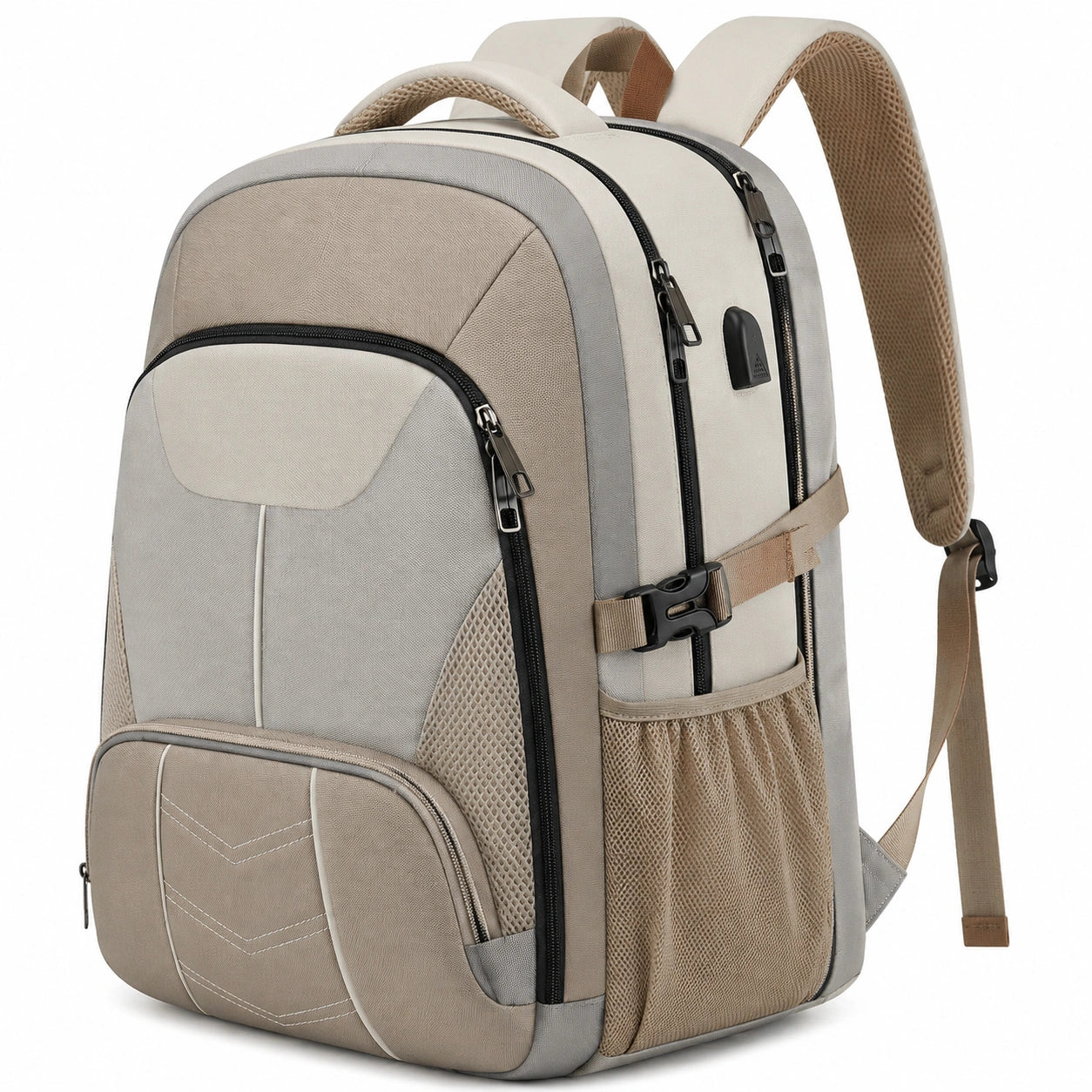 Laptop-Rucksack mit USB-Anschluss Beige/Grau, 25L