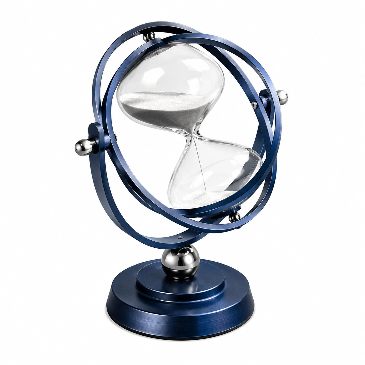 Blaue Sanduhr mit Metallgestell, 15x25 cm