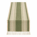 Tischläufer Grün Beige mit Streifen 180x33cm Quasten