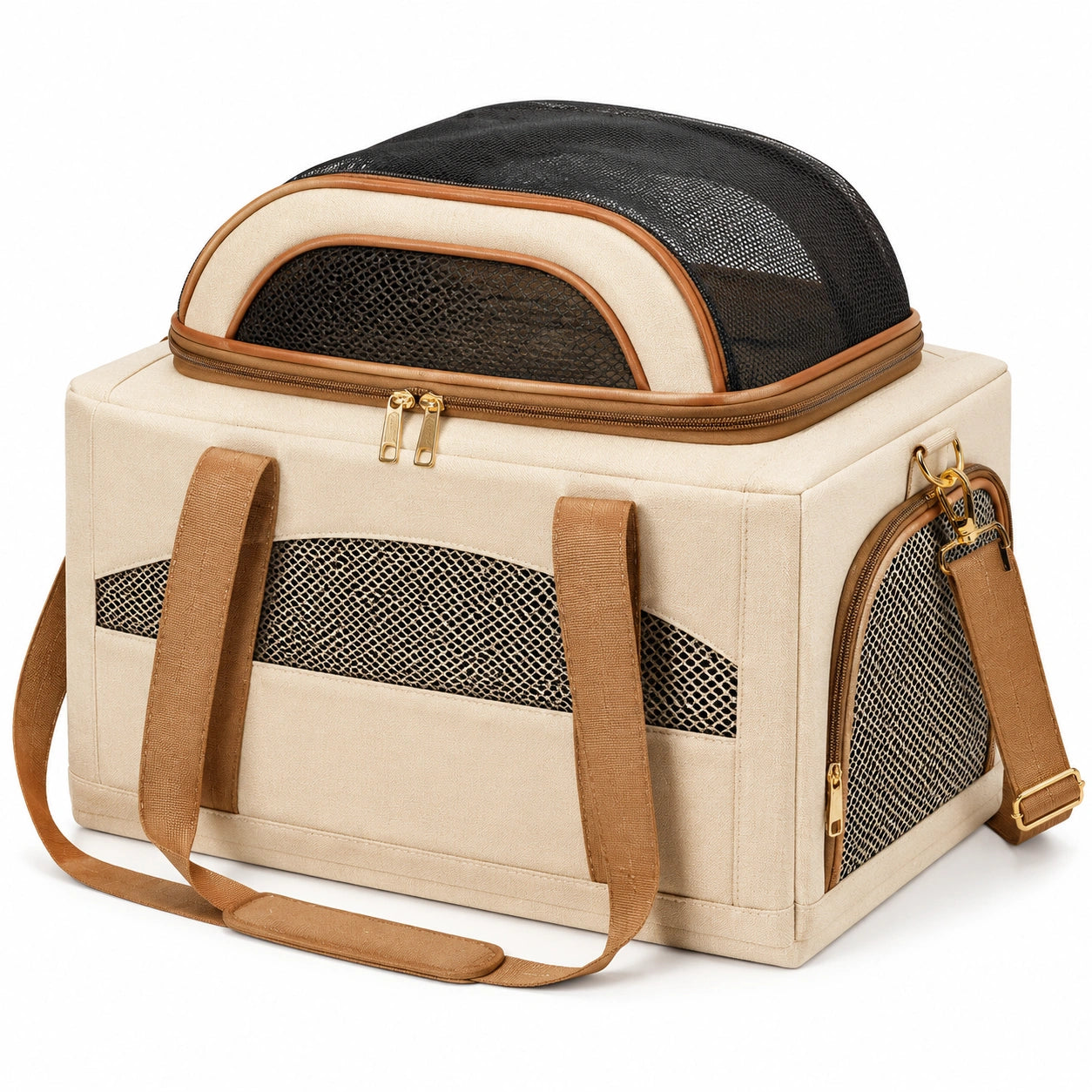 Faltbare und Atmungsaktive Tiertragetasche Beige/Braun