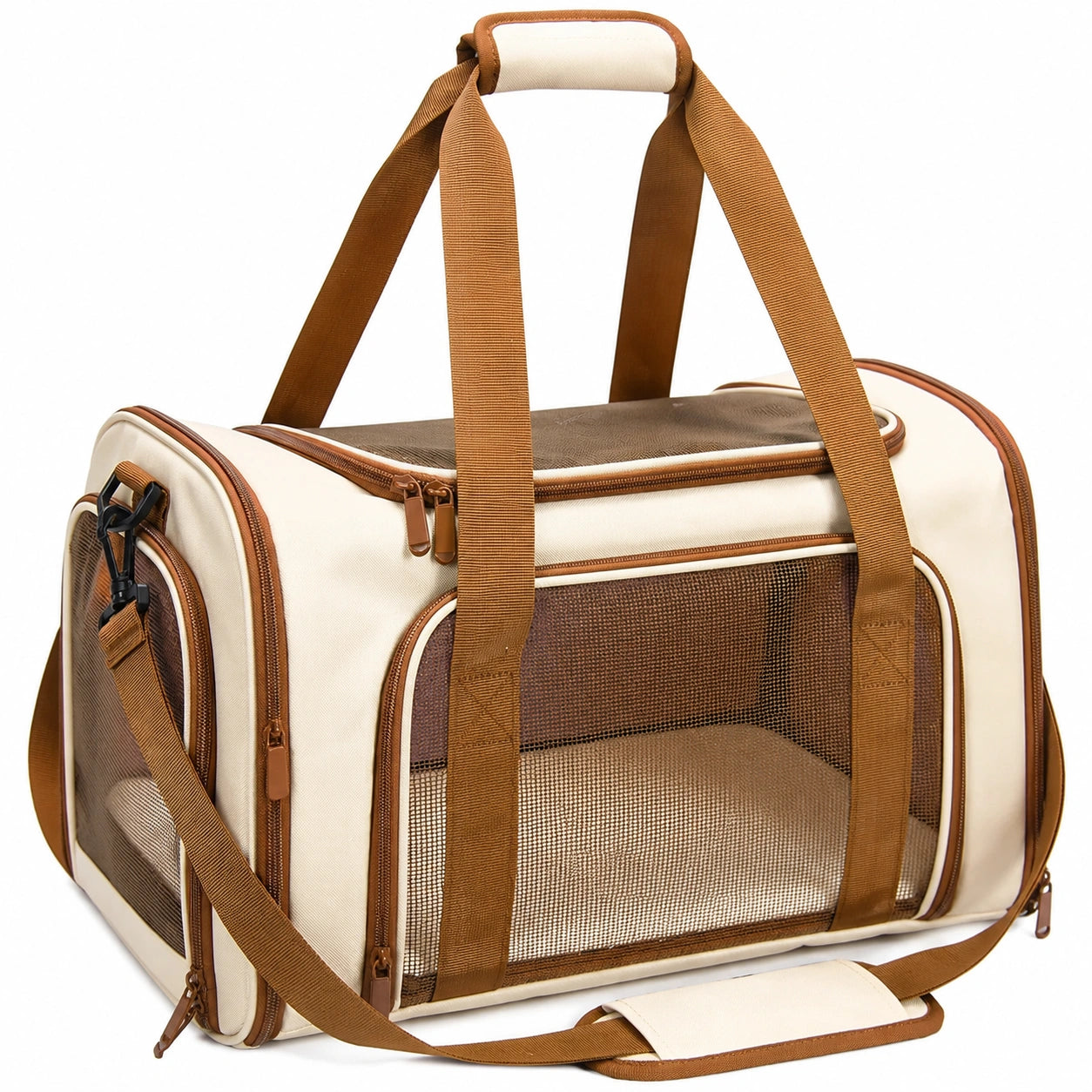 Tragbare Haustier Transporttasche mit Netzfenster Beige/Braun