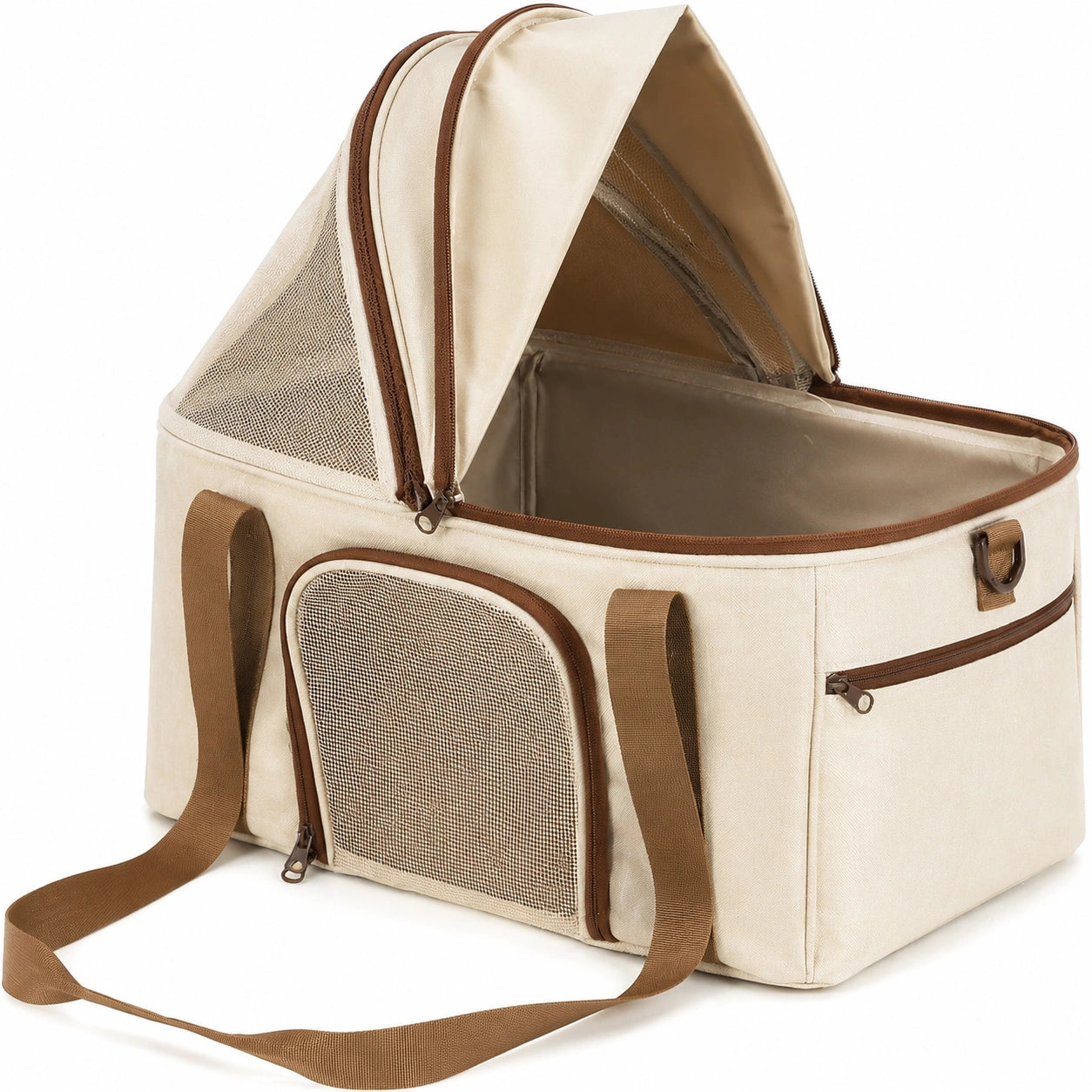 Faltbare Haustier Tragetasche mit Netzfenster Beige/Braun