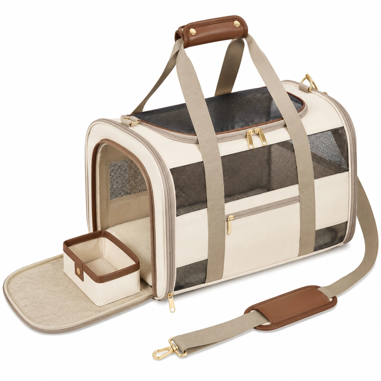 Tragbare Haustiertragetasche Beige mit Netzfenster